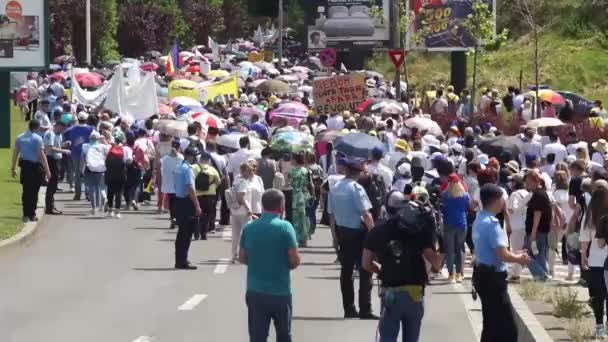 Bukarest Rumänien Mai 2023 Bis 000 Beschäftigte Des Bildungswesens Marschieren — Stockvideo
