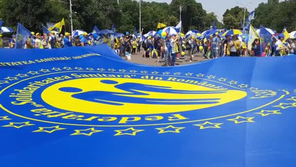Bukarest Rumänien Juli 2023 Gewerkschafter Des Rumänischen Verbandes Sanitäre Solidarität — Stockvideo
