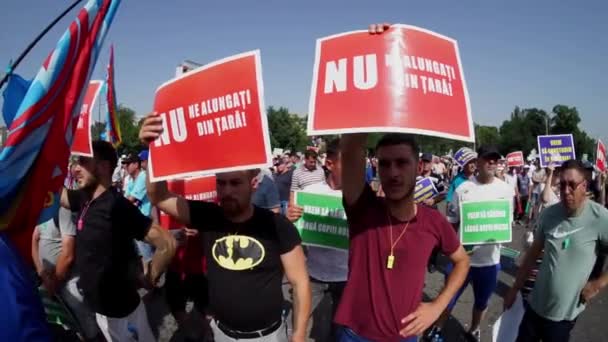 Bucarest Roumanie Juillet 2023 Près 1000 Employés Industrie Construction Protestent — Video