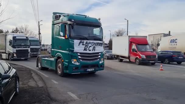 Afumati Rumania Enero 2023 Transportistas Agricultores Rumanos Protestan Comuna Afumati — Vídeos de Stock