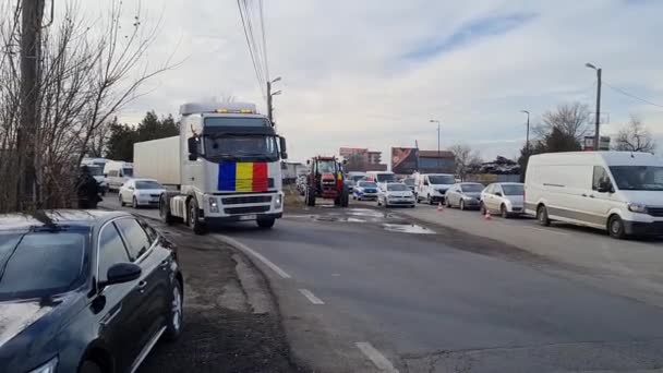 Afumati Romênia Janeiro 2023 Transportadores Agricultores Romenos Protestam Comuna Afumati — Vídeo de Stock