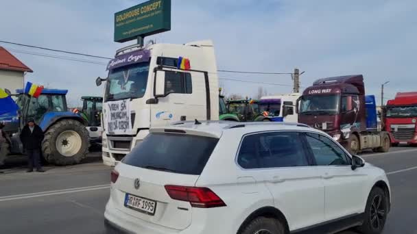 Afumati Roemenië Januari 2023 Roemeense Transporteurs Boeren Protesteren Afumati Commune — Stockvideo
