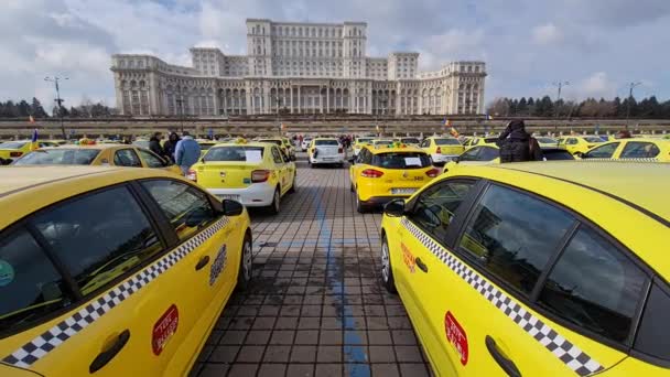 Boekarest Roemenië Jan 2024 Honderden Taxichauffeurs Protesteren Tegen Platforms Als — Stockvideo
