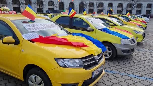 Bukareszt Rumunia Stycznia 2024 Kilkuset Taksówkarzy Protestuje Przeciwko Platformom Podziału — Wideo stockowe