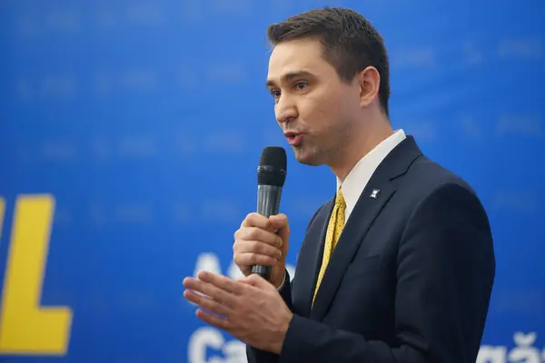 stock image Bucharest, Romania - 1st Feb, 2024: Florin Valentin Stefan speaks during the event 