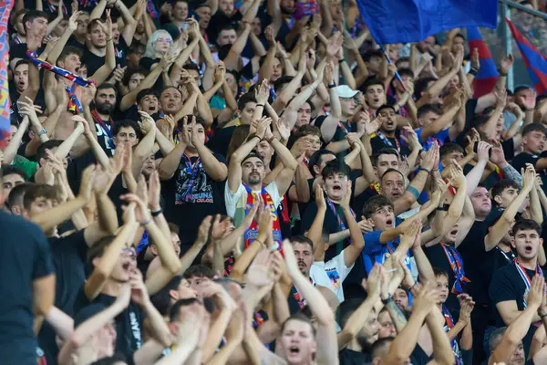 stock image Bucharest, Romania. 13th Aug, 2024: Fans of the FCSB supporting their team during the UEFA Champions League, third qualifying round 2nd leg football match between FCSB and AC Sparta Praha, at Steaua Stadium, in Bucharest.