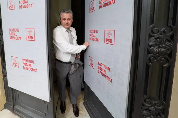 Stock image Bucharest, Romania. 26th Aug, 2024: Mihnea Costoiu, PSD vice president, leaves after the meeting of the PSD National Political Bureau, at the party's headquarters in Bucharest.