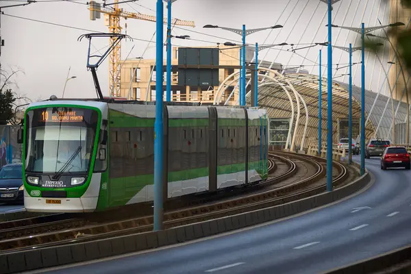 stock image Bucharest, Romania - September 04, 2024: ASTRA Imperio Metropolitan, Romanian double articulated tram with low floor and high transport capacity, on Basarab Overpass.