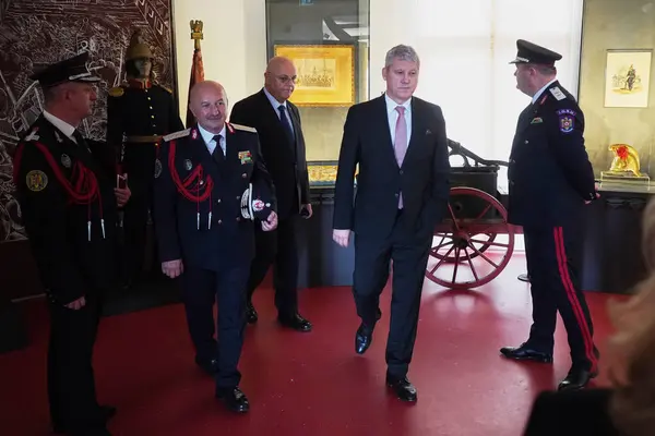 stock image Bucharest, Romania. 13th Sep, 2024: General Dan Paul Iamandi, Raed Arafat and Catalin Predoiu during the inauguration of the National Museum of Firemen