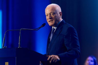 Bucharest, Romania. 15th Sep, 2024: Valeriu Stoica, former PNL president, speaks during the National Council of National Liberal Party (PNL), held at the Palace of the Romanian Parliament. clipart