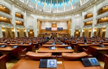 Bükreş, Romanya. 16 Aralık 2024: Romanya Parlamentosu 'nda Milletvekilleri Meclisi' nin genel kurul toplantısı.