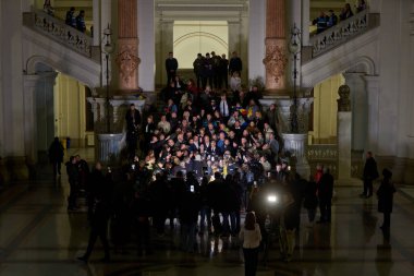 Bucharest, Romania. 30th Dec, 2024: Ultranationalist Calin Georgescu (C), makes a press statement after the court hearing at the Bucharest Court of Appeal in his case against Central Electoral Bureau clipart