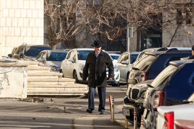 Bucharest, Romania. 29th Jan, 2025: Virgil Magureanu, former director of the Romanian Intelligence Service, arrives at the General Prosecutor's Office, he is defendant in the Mineriad case from June 1990. clipart