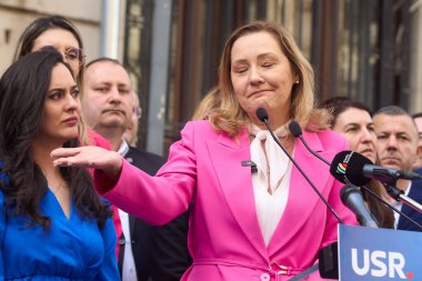 Bükreş, Romanya. 13. Mar, 2025: Romanya 'yı Kurtarma Birliği (USR) başkanı Elena Lasconi, 2025 Romanya cumhurbaşkanlığı seçimlerine aday gösterildi..