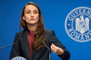 Bucharest, Romania. 2nd Oct, 2025: Oana Toiu, Romanian Minister of Foreign Affairs, holds a press briefing after cabinet meeting at Victoria Palace, the Romanian Government headquarters.