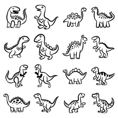 El Çizimi Dinozorları Doodle Vektör İllüstrasyonunu Ayarla