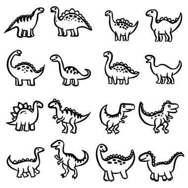 Dinozorlar Doodle Vektör Resmini Ayarladı