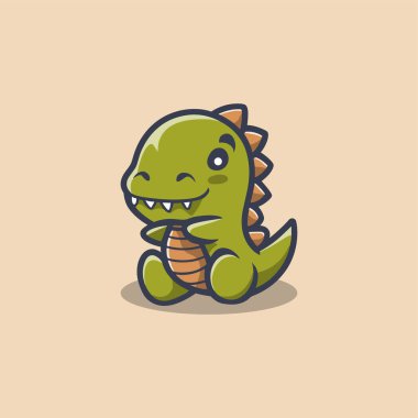 Şirin Dino Karakteri Kawaii Vektör Tasarımı