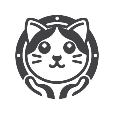 Tek Renkli Düz Tasarım Şirin Kedi Logosu