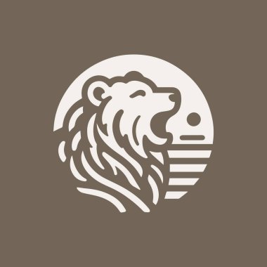 Vahşi Ayı Logosu Monokrom Vintage