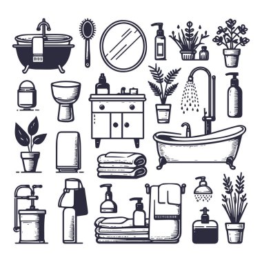 Banyo İçi Elementleri El çizimi-