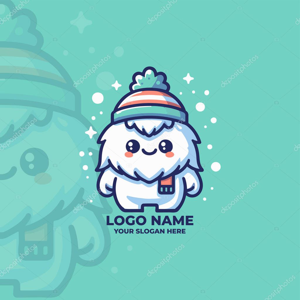 Cute yeti mascot flat design logo