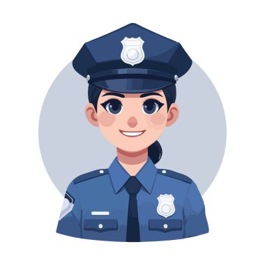 Mavi üniformalı gülümseyen bir polis memuru.