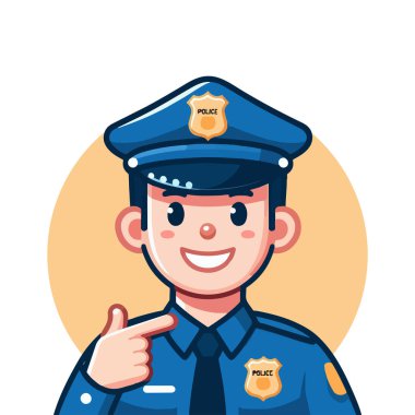 Mavi üniformalı gülümseyen bir polis memuru.