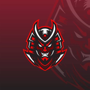 flat e-sport logo featuring a stylized samurai mask with sharp features clipart