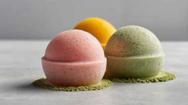 Üç aromalı pastel mochi topları.