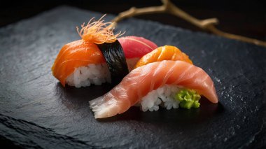 Toro, uni, ikura ve kuru buz sisli Omakase suşisi.