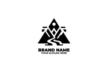 Monochrome logo of Triangular Mountain with Path clipart