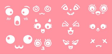 Sevimli yüz ifadeleri Pembe set el çizimi