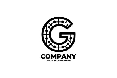 Temiz monogram logosu, harf G entegre ızgara ve düğüm deseni harfin içinde