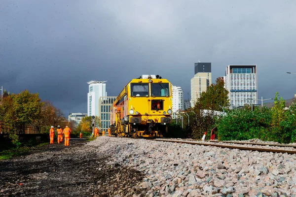 Sonbaharda Ngiltere Yeni Bir Demiryolu Inşaatı - Stok İmaj