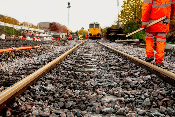 Yeni Bir Demiryolu Inşaatı Şantiye Stok Fotoğraf