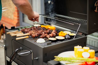 Baharda dışarıda barbekü pişir, Shashlik.