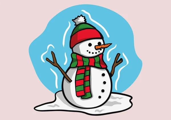 Muñeco Nieve Dibujado Mano Con Una Bufanda Sombrero Aislados Fondo — Vector de stock