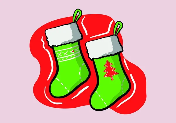 Kézzel Rajzolt Karácsony Újév Egy Készlet Két Különböző Zokni Karácsonyi — Stock Vector