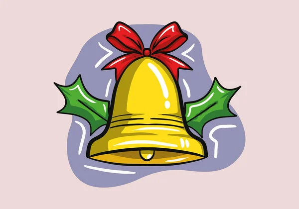 Dessiné Main Une Cloche Noël Avec Ruban Rouge Avec Illustration — Image vectorielle