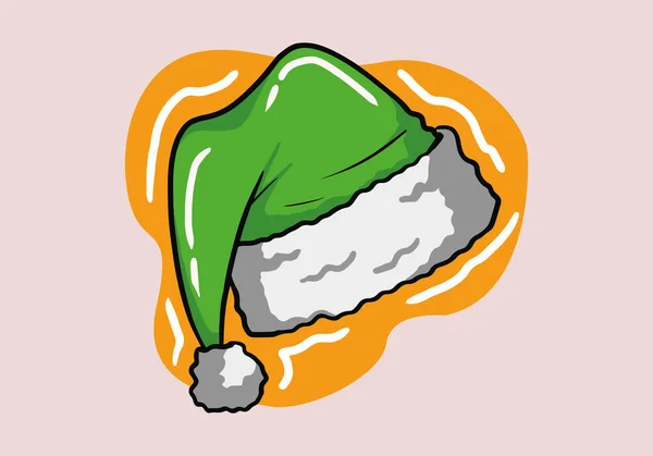 Handgezeichnete Weihnachtsmannmütze Isoliert Auf Dem Hintergrund Flacher Stil Grüner Edelhut — Stockvektor