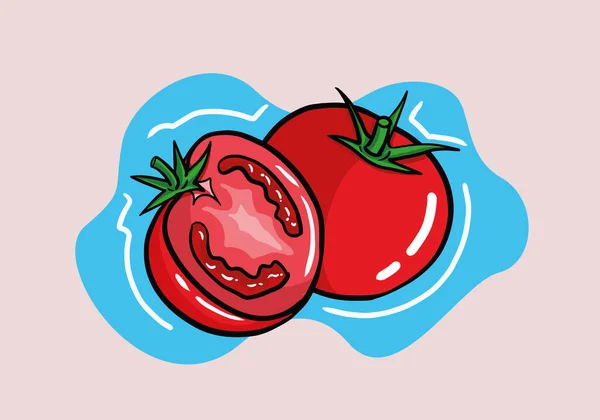 Ręcznie Rysowane Czerwone Pomidory Warzywa Pół Pomidora Ilustracja Kreskówki Wektor — Wektor stockowy