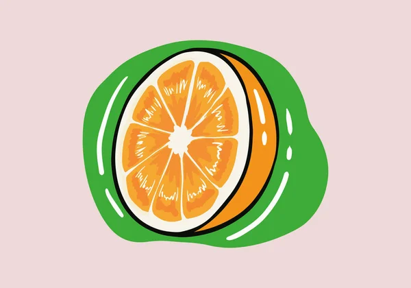 Hand Dras Färska Apelsin Frukt Cirkel Skivor Isolerad Bakgrund Tecknad — Stock vektor