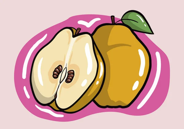 Dibujado Mano Quince Fruta Comida Exótica Tropical Vector Icono Aislado — Vector de stock