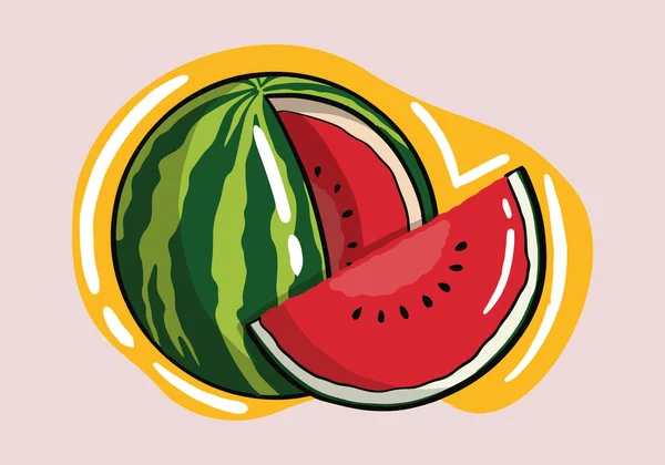 Χειροποίητο Καρπούζι Φέτα Διανυσματικό Σετ Καρπούζι Εικονογράφηση Φρούτα Vector Σχεδιασμός — Διανυσματικό Αρχείο