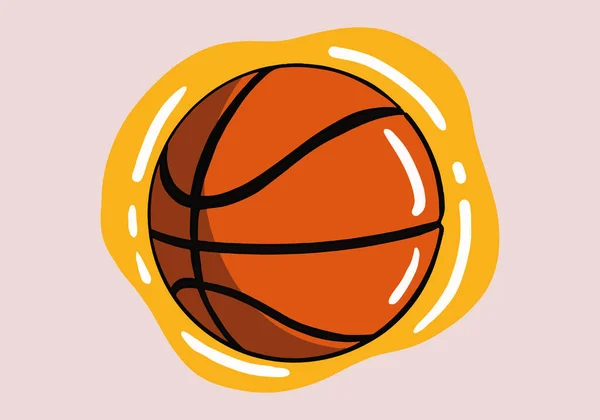 Handdragen Basketboll Korg Ball Orange Tecknad Ikon Vektor Design Illustration — Stock vektor