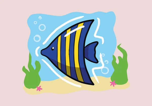 Çizimi Sarı Mavi Balıklar Deniz Canlısı Hayvan Vektör Çizimi Tasarımı — Stok Vektör