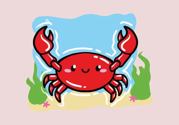 Hand Drawn Cute Crab Cartoon Vector Icon Illustration Mascot Logo — Stock Vector