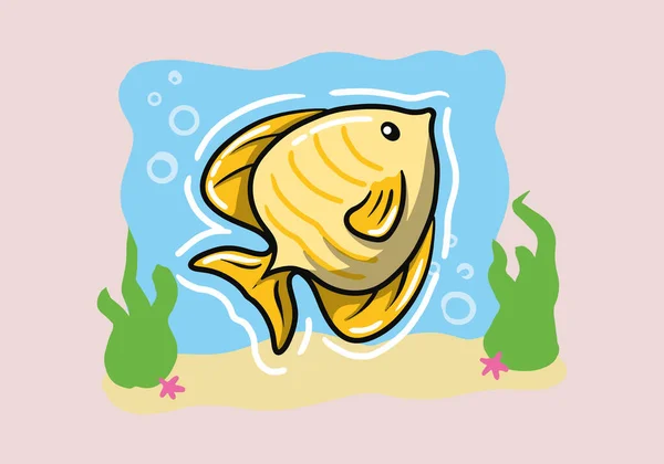 Çizimi Sarı Balık Yüzme Deniz Canlısı Hayvan Vektör Çizimi Tasarımı — Stok Vektör