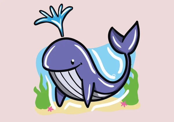 手描きクジラとして海動物浮遊ベクトルイラスト 漫画風クジラ — ストックベクタ